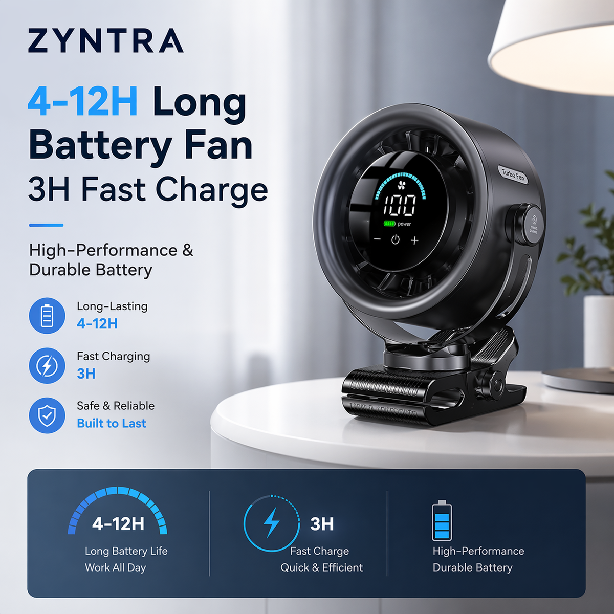 Zyntra™ Rechargable Clip-On Fan